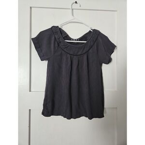 LOFT Textured Ruffle Scoop Neck Blouse - XXSP Boho Career Top